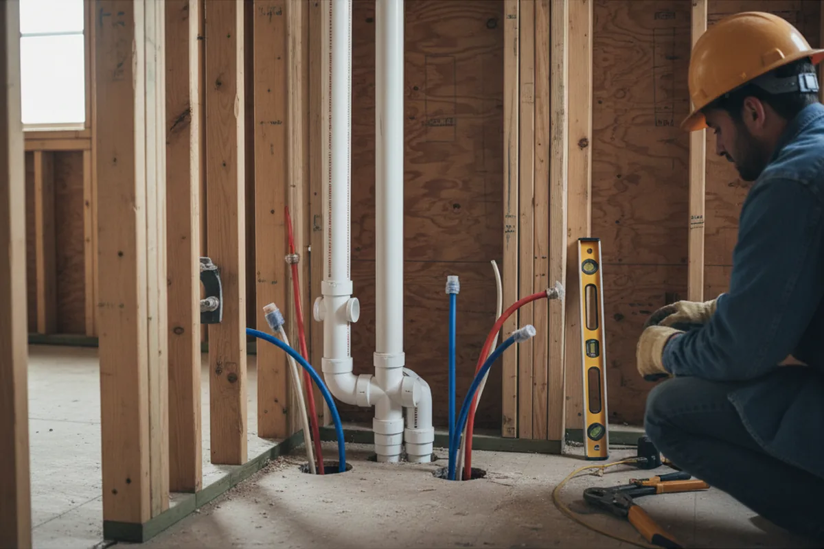 Drain and supply rough-in during Sump Pump Repair in Guild